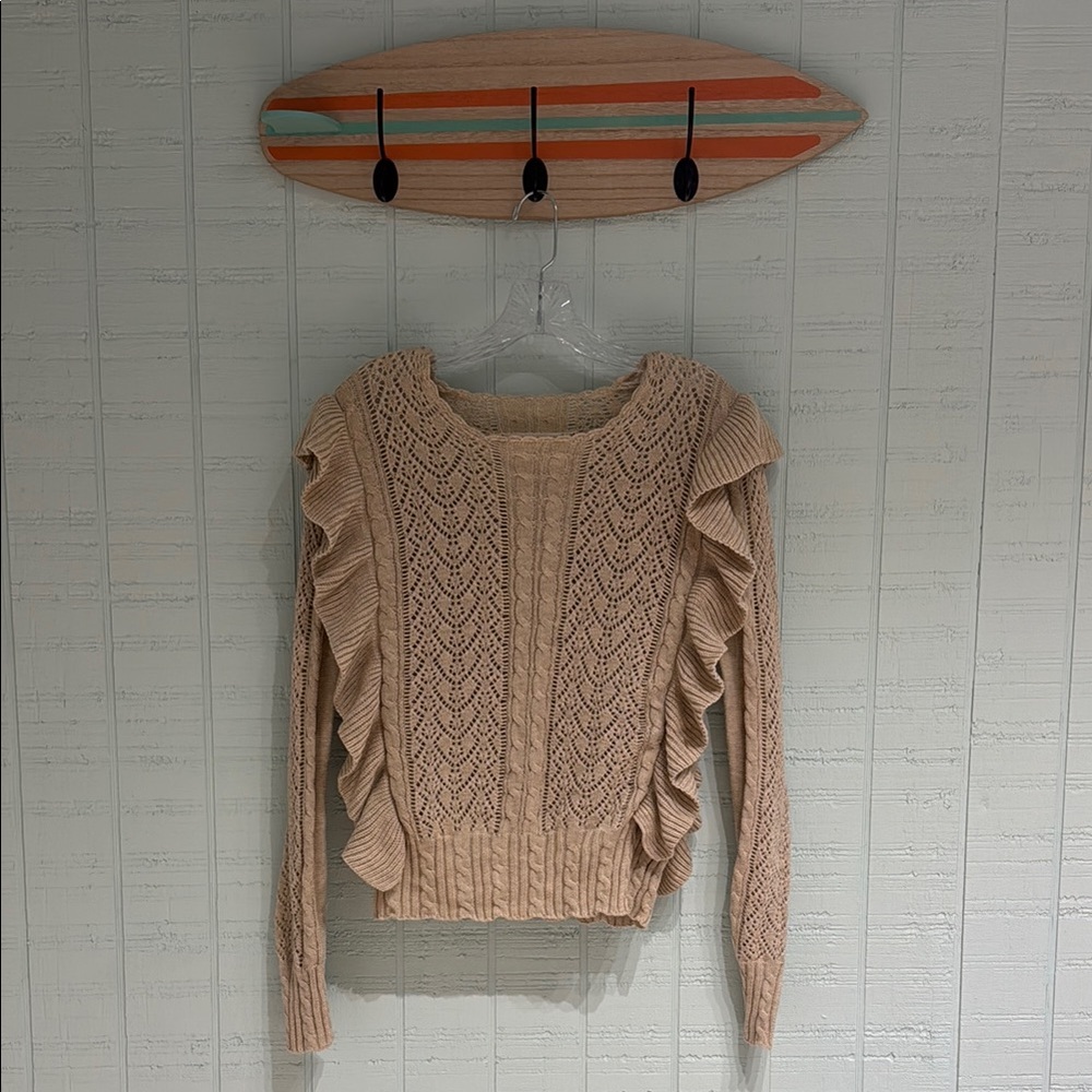 Chelsea & Violet Ruffle Cream/Tan Sweater